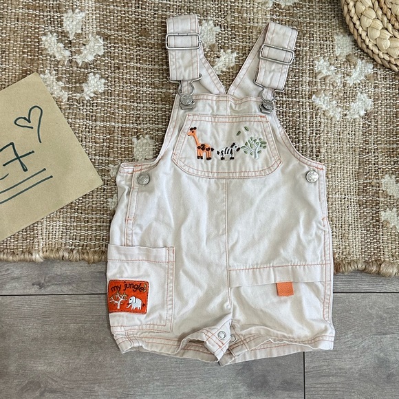 Vintage Baby Boy Animal Overalls Shortalls Zebra Giraffe ‘My Jungle’ 6-9 Months - Picture 9 of 15